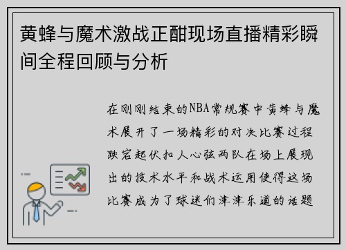 黄蜂与魔术激战正酣现场直播精彩瞬间全程回顾与分析